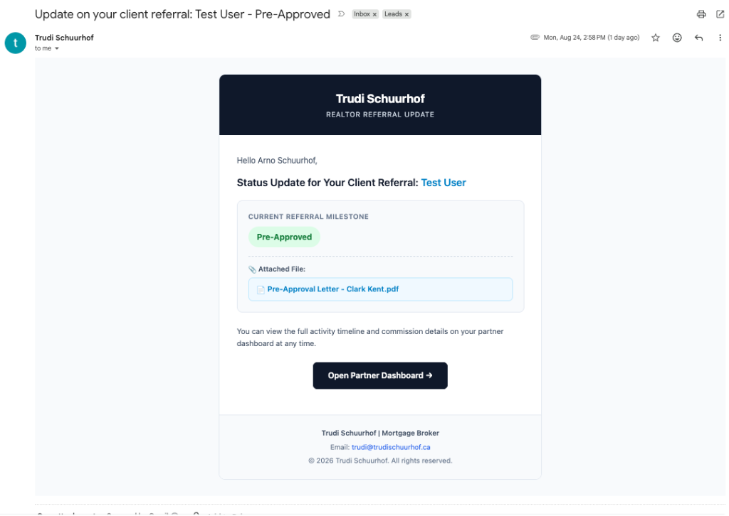 Trudi Schuurhof Realtor Partner Milestone Email Notification